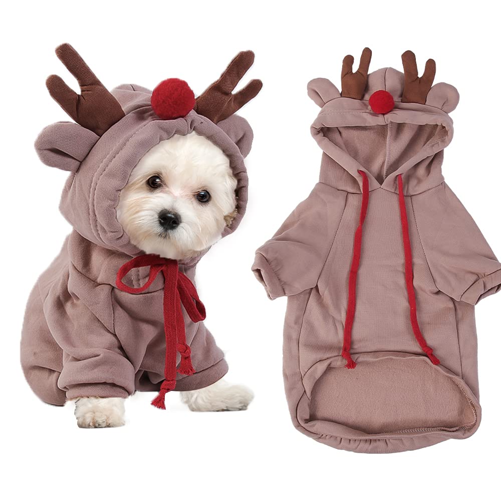 Dog Christmas Outfit Dog Christmas Jumper Dogs Reindeer Costume Dogs Cat Xmas Outfit Pet Costume Hoodie Winter Coat Sweater for Medium Large Pets Puppy Cat, Size M