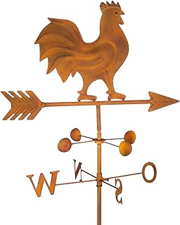 CIM Edelrost Gartenstecker - Wetterhahn - Verlässliche Windrichtungs- und Himmelsrichtungsanzeige - Maße des Wetterhahns 23cm x 23cm - Länge des Pfeils 42cm - Gesamthöhe 120 cm