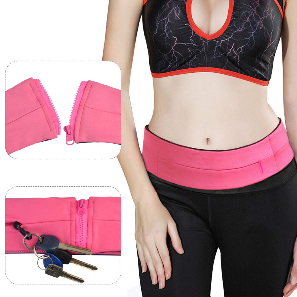 mifengdaer Running Belt 3 Pockets Fitness Belt Waist Belt Flip Belt with zipper Key Clip Waistband for Phones, Keys or Cards, Jogging, Yoga, Cycling, Walking, Sport, Travel & Outdoor Activities