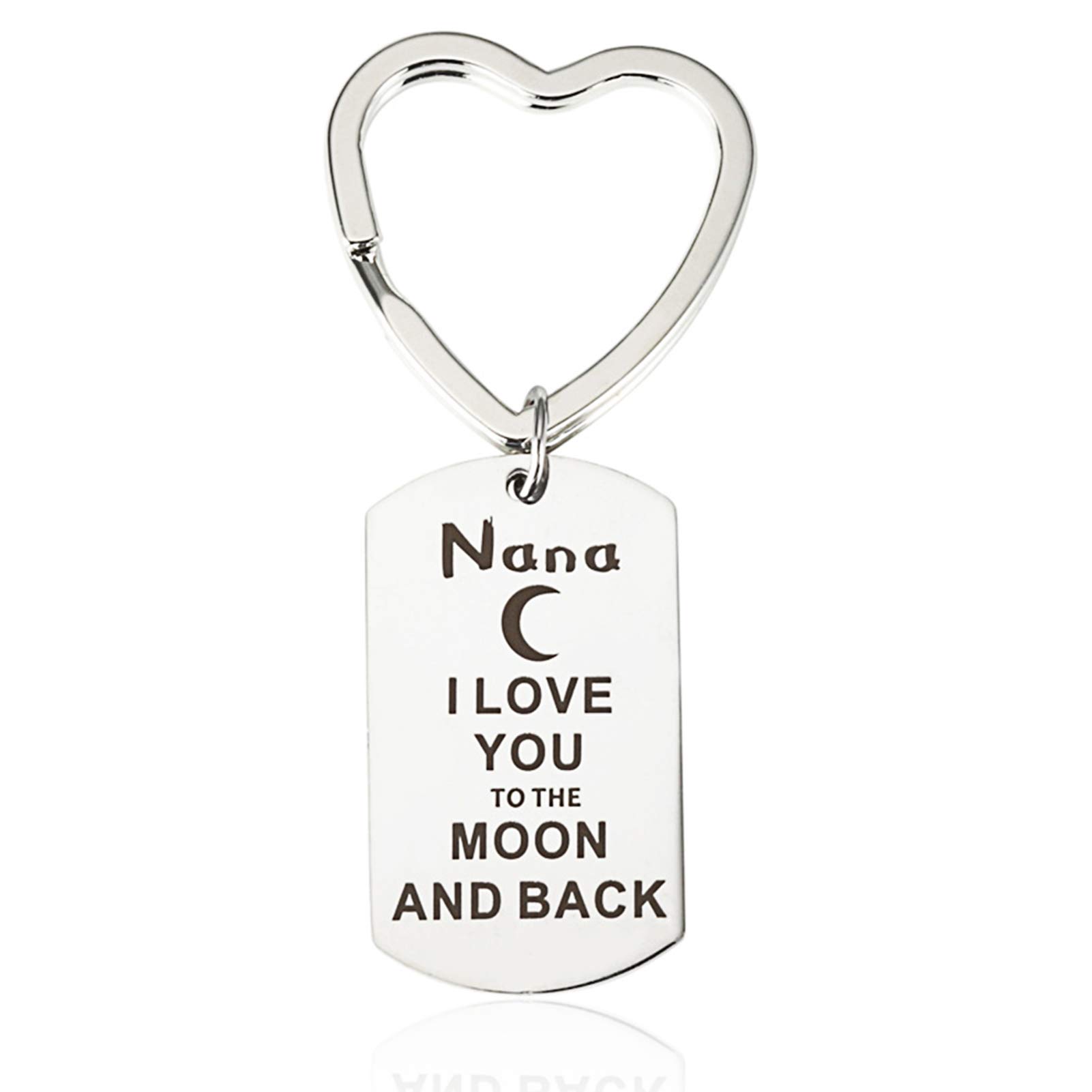 Nana Gift from Granddaughter Grandson I Love You to the Moon and Back Nana Keychain Cute Heart Key Ring Engraved Grandma Keychain Jewelry for Women Birthday Christmas Mother’s Day Present