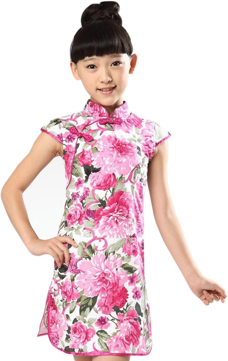 Suimiki Traditional Cheongsam Outfit Chinese Floral Qipao for Girls