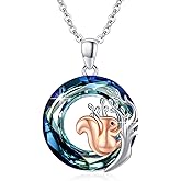 Silikepa Squirrel Necklace 925 Sterling Silver Tree of Life Squirrel Pendant Necklace with Crystal Squirrel Jewelry Gift for Women