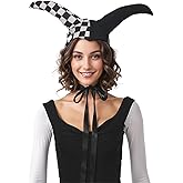 UniqKaliber Checkered Jester Hat Black and White Harlequin Pointed Cap Christmas Halloween Costume Party Headwear