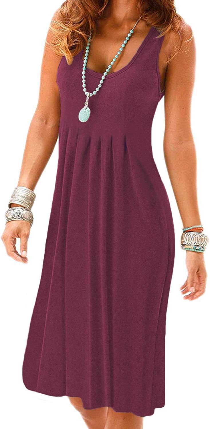 VERABENDI Women's Summer Casual Sleeveless Mini Plain Sundresses Pleated Vest Dresses