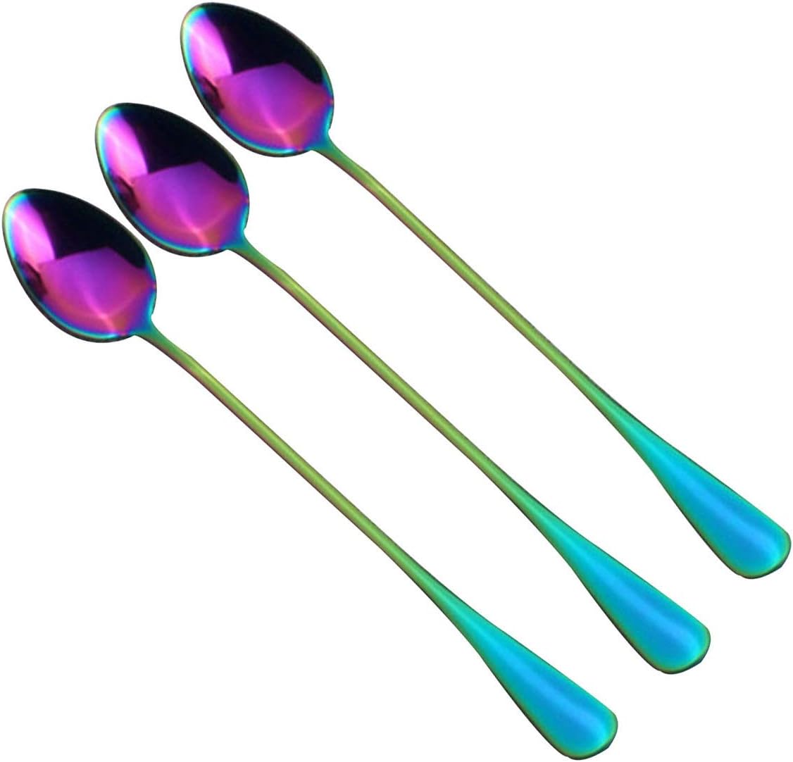 LINGYU 7.5 Inch Long Handle Stirring Spoon ice Cream Coffee Spoon, Cocktail Stirring Spoon, Dessert Mixing Spoon (Set of 3)