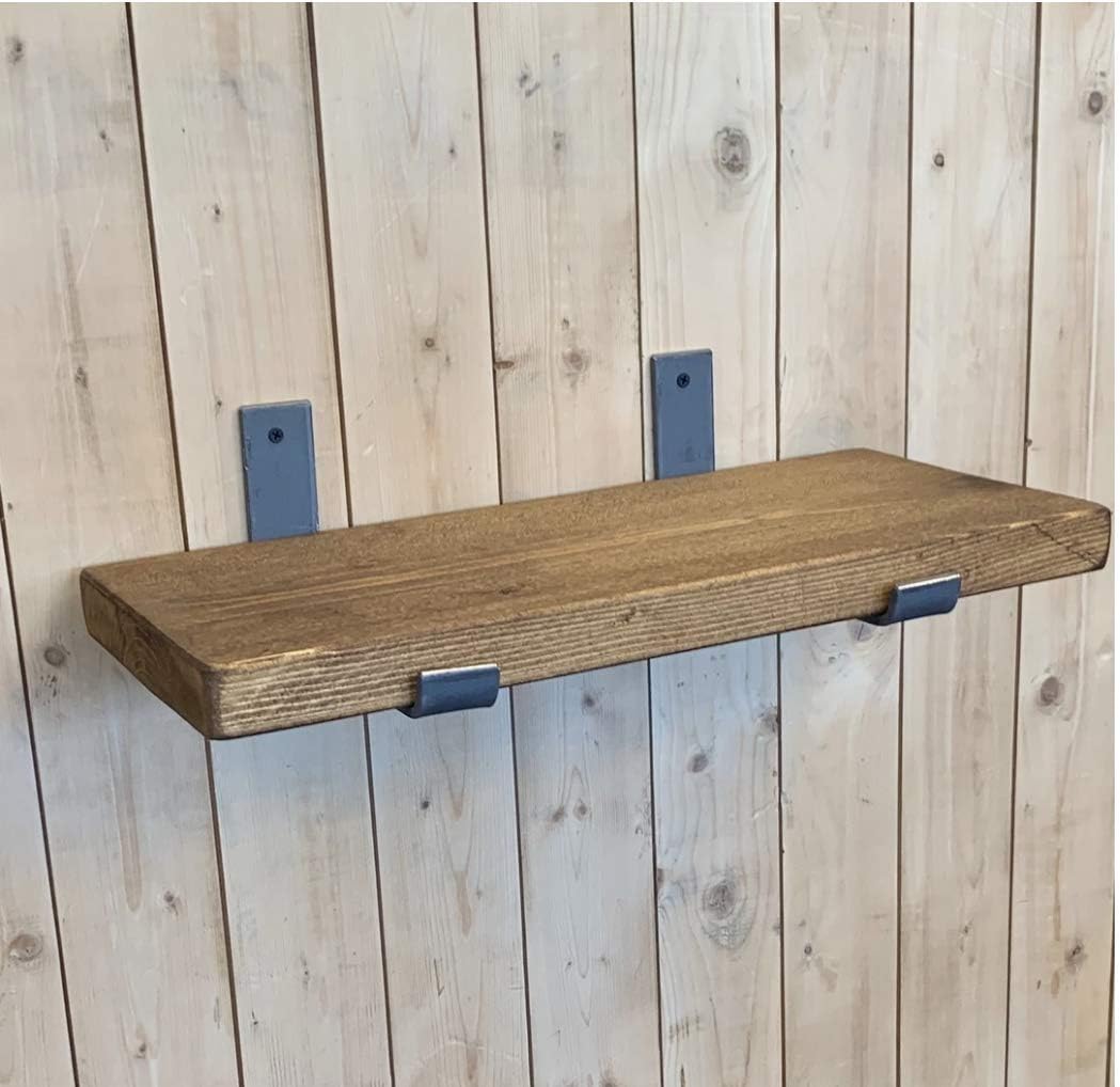 Rustic Scaffold Board Wall Industrial Shelf Shelves All & 2 Up Metal Brackets Included & Fixings, Heavy Duty Shabby Chic Shelving For Home Organisation/Storage Vintage (Walnut, 60cm (0.6m) ~ 23.6")