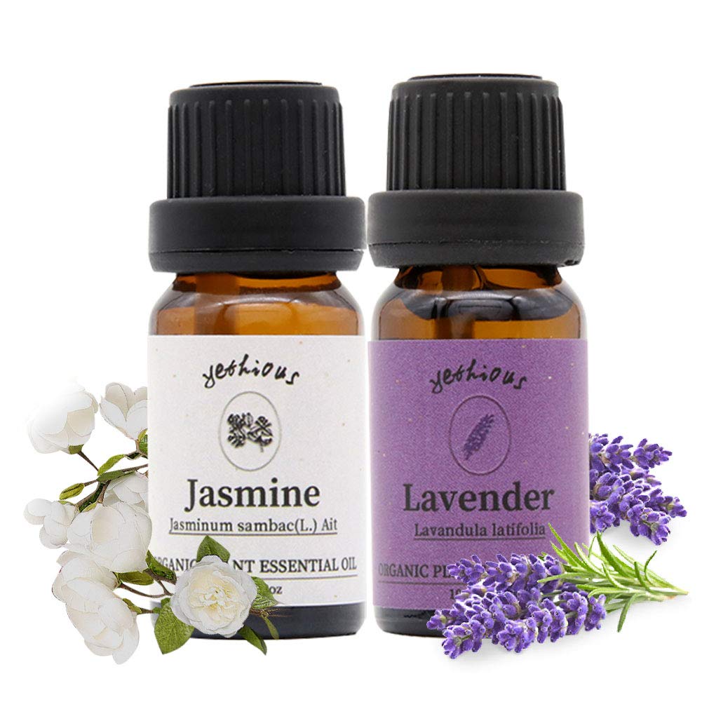 Yethious Jasmine Lavender Essential Oil Kit Organic 100% Pure Aromatherapy Gift Oil Set 2 Pack
