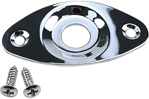 OVSAL Electric Guitar Output Jack Plate Stainless Steel Oval Curved Football Shape Jack Ferrule Input Jackplate Compatible with Fender Strat Tele Style Electric Guitar Replacement Parts Chrome
