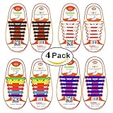 Shackcom No Tie Flat Shoelaces 4 Pack For Kids, Men & Women | Waterproof & Stretchy Silicone Tieless Shoe Laces | For Athletic & Dress Shoes, Hiking Boots & More | Eliminate Loose Shoelace Accidents