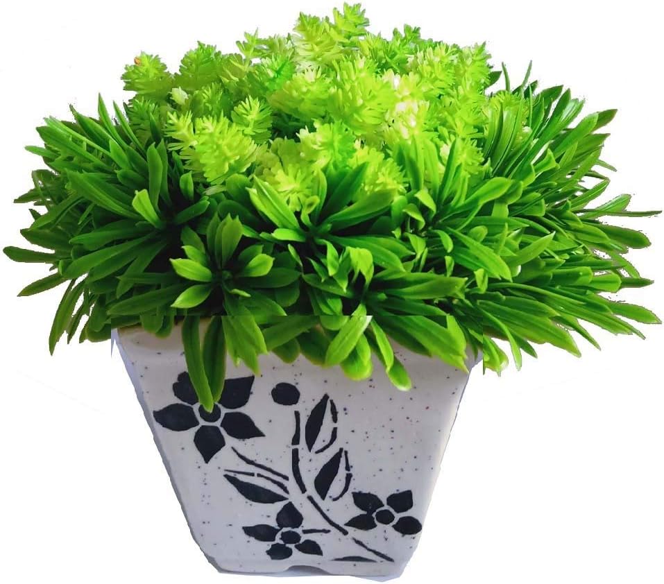 Hyperboles Artificial Small Plant with Ceramic Pot (Green, 1 Piece)