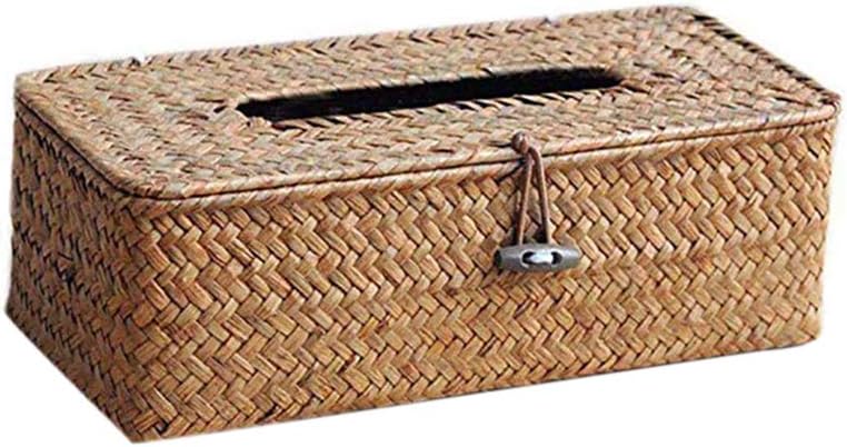 Fablcrew. Taschentuch-Box, Kosmetiktücherbox aus Rattan, Papierkorb, Aufbewahrungsbox Seagras Aufbewahrungskiste mit Deckel Aufbewahrungskörbe