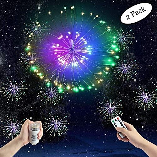 FOOING 2 Pack LED Firework Copper Lights,8 Modes 120 LED Dimmable String Fairy Lights with Remote Control, Hanging Starburst Lights for Parties,Home,Christmas Outdoor Decoration