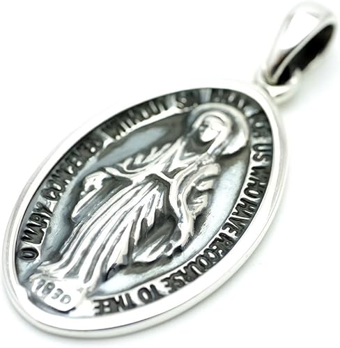 Amazon シルバーワン Hi シルバー925 聖母マリア不思議のメダイ 燻しアンティーク加工 ペンダントトップ ネックレス メンズ ネックレス 通販