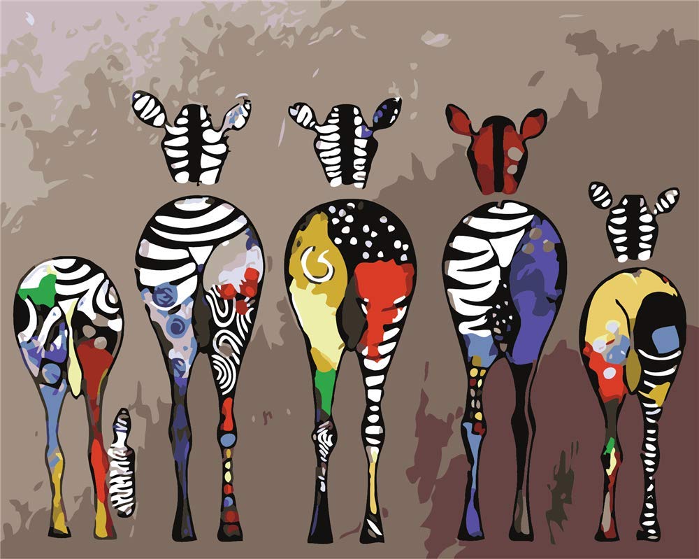 YEESAM ART Paint by Numbers for Adults Children, Colorful Zebra 16x20 Inch Linen Canvas Acrylic DIY Number Painting Kits Wall Art Decor Gifts (Framed)