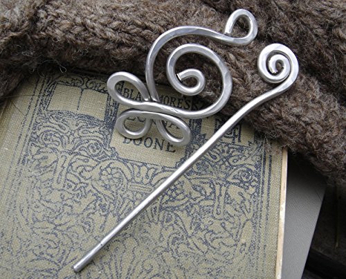 Celtic Budding Spiral Aluminum Shawl Pin, For Knitted or Crocheted Scarf Pin, Sweater Brooch - Image 5
