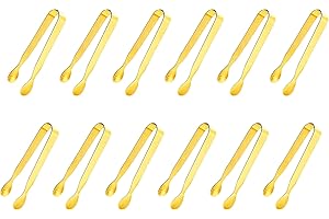 Ice Tongs Sugar Cubes Tongs - 6 Pack Stainless Steel Mini Serving Tongs for Appetizers Tea Party Coffee Bar (12 PCS, Golden)