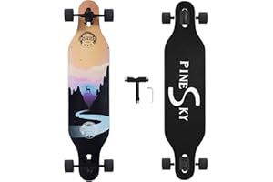 PINESKY 41 Inch Longboard Skateboard 8 Ply Natural Maple Complete Skateboard Cruiser for Cruising, Carving, Free-Style and Downhill with T-Tool