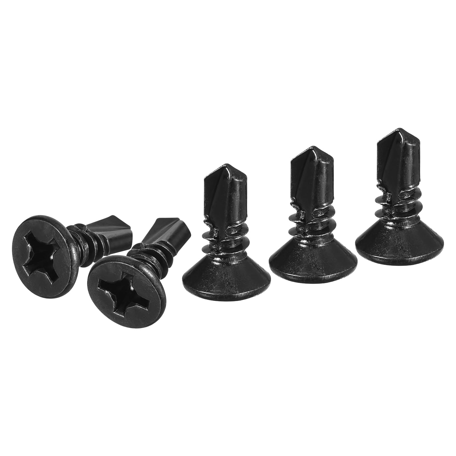 DTGN 100Pcs ST6.3x19mm Self Drilling Screws, 410 Stainless Steel Flat Head Phillips Sheet Metal Screw - Good for Wood to Metal, Furniture - Black — image 1