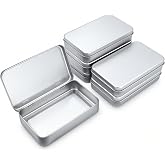 6 Pieces Rectangular Metal Hinged Tins Containers, Silver, 5.9x3.5x1.2" | Empty, Basic Necessities, Home Storage Organizer, Mini Box Set