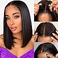 EQ DUOUPA Wear and Go Glueless Wig Bob Wig Human Hair Pre Plucked Pre Cut 5X5 HD Lace Closure Bob Wigs for Black Women Straight Short Bob Wigs Human Hair Glueless For Beginners 180% Density 12 inch