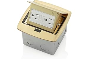 Leviton Pop-Up Floor Box with 15 Amp, Tamper-Resistant Self-Test GFCI Receptacle, PFGF1-0BR, Brass