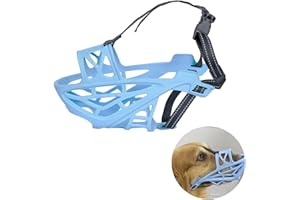 D-CHUANGX Soft Basket Silicone Muzzle for Dogs - Prevent Biting, Chewing & Barking - Allows Drinking & Panting - Use with Collar - Secure & Comfortable Dog Muzzle (Blue, Medium)