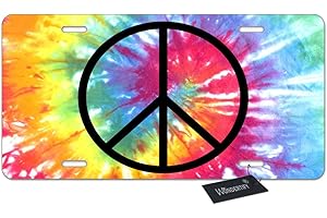 Wondertify License Plate Peace Sign Tie Dye Pattern Decorative Car Front License Plate,Vanity Tag,Metal Car Plate,Aluminum Novelty License Plate for Men/Women/Boy/Girls Car,6 X 12 Inch (4 Holes)