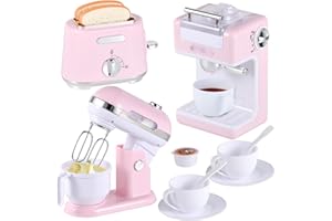 Ehome Play Kitchen Toys Kids Kitchen Accessories Pretend Play Kitchen Appliances Toy Set with Coffee Maker, Mixer, Toaster for Kids Toddler Kitchen Playset Ages 4 5 6 7 8 Girls