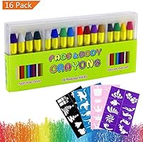 Pintura Facial, Buluri 16 Colores Face Paint Crayons Conjuntos de Pintura Corporal Faciales Seguros y no Tóxicos con 40 Plantillas, Perfectos para Carnaval, Semana Santa, Navidad, Cosplay, Fiestas