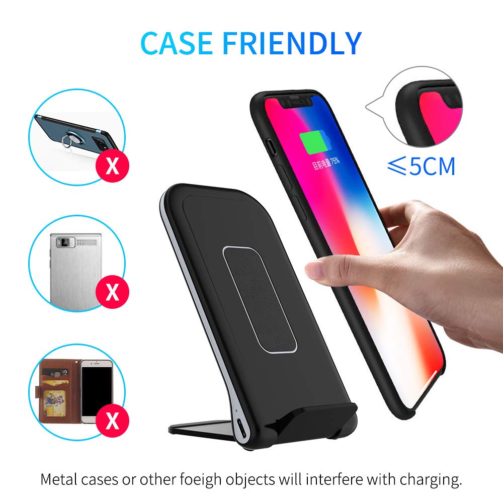 Tikitaka Fast Wireless Charger, 10W Foldable Fast Wireless Charging Pad Stand for Samsung Galaxy Note 8 S8 S8 Plus S7 S7 Edge Note 5 S6 Edge Plus, Standard Charge for iPhone XS Max/XR/XS/X/8/8 Plus