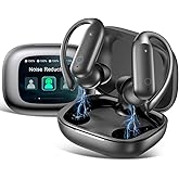 LEEMC Wireless Earbuds, Bluetooth Headphones 6.0, Ear Buds with Touch Screen, ANC ENC Noise Cancelling, 40H Bass Stereo Sound Over-Ear Earphones for iOS, Android, Sports, Workout，Charcoal