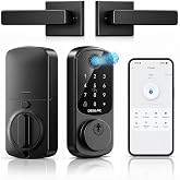 DESLOC B200 Fingerprint Smart Lock with 2 Lever Handles Set,Front Door Lock | Bluetooth App Control, Fob Unlock, Touchscreen Keypad, Remote Access Sharing, Auto Lock, User Management, Low Battery Alert
