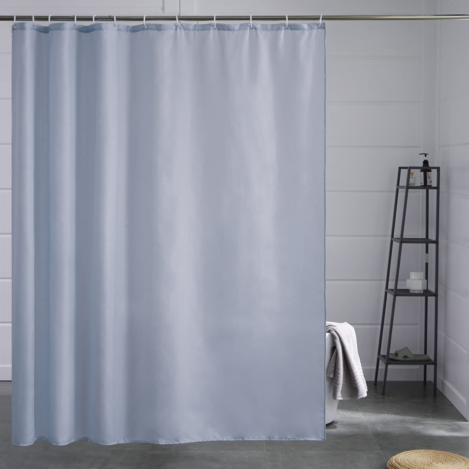 Furlinic Shower Curtain Mould Proof Resistantand Waterproof Bath Curtains Wide Washable Polyester Fabric Blue Grey 200x200cm with Weight Tape 12 Hooks for Wetroom 78x78 Inch.