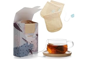 VIVA SCANDINAVIA VIVA Large Tea Bags for Loose Leaf Tea, 50 Ct, Holds 6 Tbsp of Coffee, Tea, Spices in Natural Unbleached Manila Hemp Empty Filter Bag, Compostable, Disposable with Extra Long String