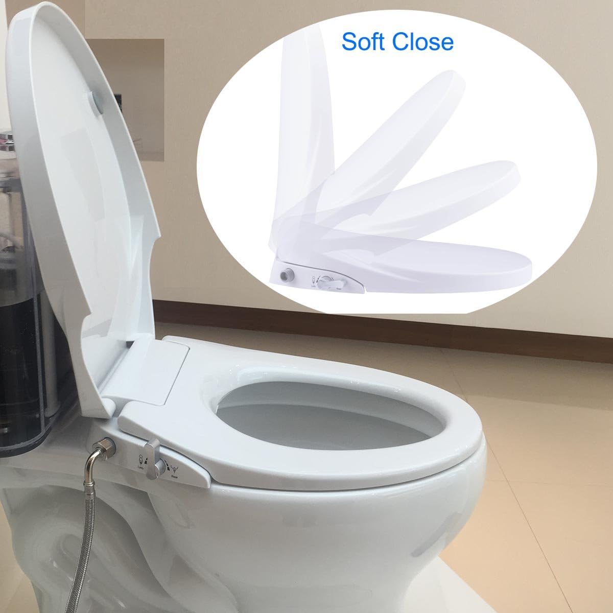 Hibbent Bidet Seat with Separated Self Clean Knob-Dual Nozzles for Rear& Feminine Cleaning-No Electricity Bidet Toilet Seat Sleek Design-ON/OFF Metal T Adapter Included (Elongated-SC206): Health & Personal Care