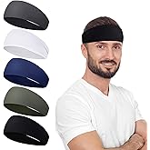 Sports Headband for Men, 5 PCS Non Slip Sweatbands for Running, Cycling, Basketball, Yoga, Fitness Workout Stretchy Hairband for Women