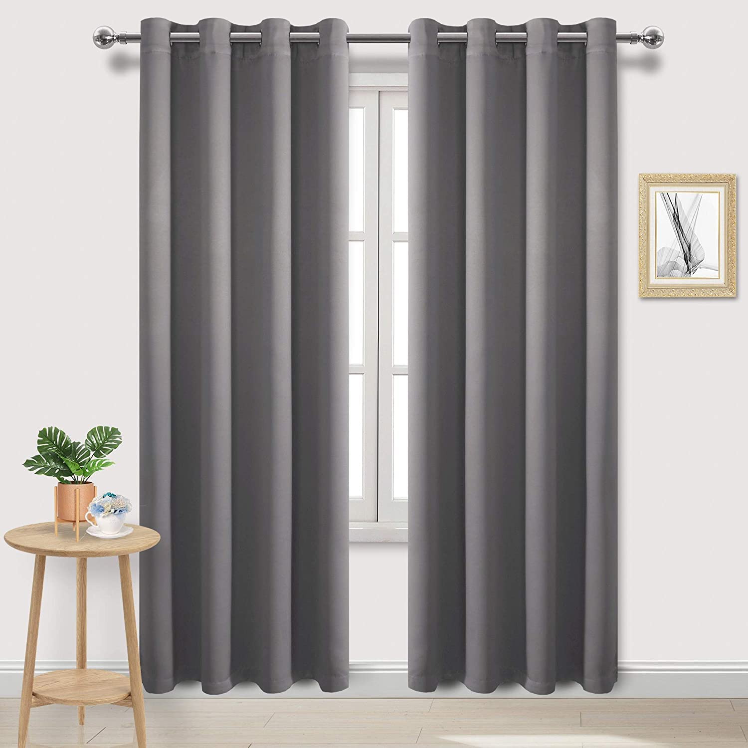 DWCN Blackout Curtains for Bedroom - Thermal Insulated Light Blocking Eyelet Window Curtains for Living Room 55 x 79 inch Length，Grey，2 Panels
