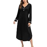 Ekouaer Nightgowns for Women Long Sleeve Nightgown Long Sleepwear Button Down Sleep Shirt Soft Night Gown S-4XL