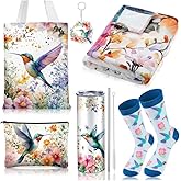 Tiangrid 6 Pcs Hummingbird Gifts for Women Include 20 oz Hummingbird Stainless Steel Tumbler with Lid Throw Blanket Cosmetic Bag Keychain Socks Handbag for Advent Calendars Birthday Gift