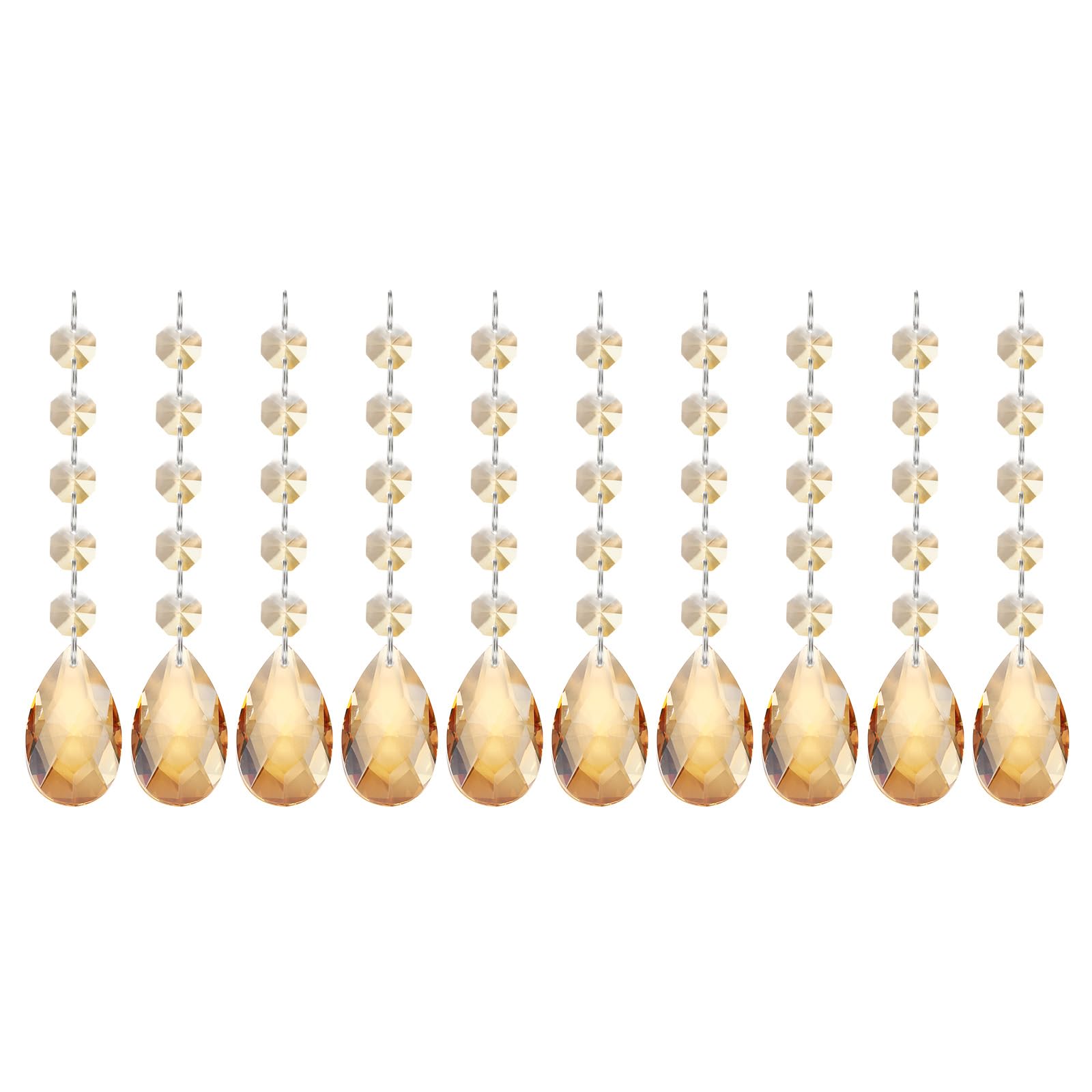PATIKIL Teardrop Crystal Chandelier Pendants Beads, 10 Pack 145mm Length 38mm Chandelier Prisms Parts Ornaments Hanging Beads for DIY Arts Crafts Decoration, Electroplating Gold Tone