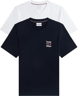 Lot de 2 t-Shirts pour Homme, Motif Graphique Reg Tees MW0MW45091 S/S, Multicolore (Bleu Marine/Blanc), Taille L