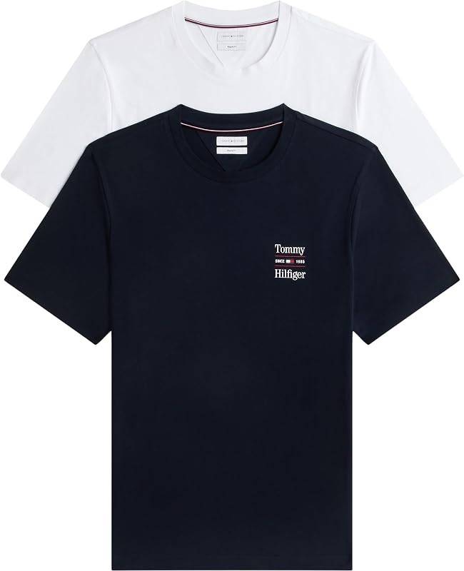 Lot de 2 t-Shirts pour Homme, Motif Graphique Reg Tees MW0MW45091 S/S, Multicolore (Bleu Marine/Blanc), Taille L
