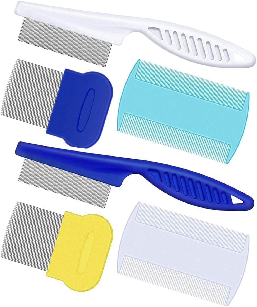 AOSEA 6 Pieces Flea Comb for Cats Dogs Lice Combs Fine Tooth Comb Grooming Set Remove Float Hair Tear Marks Tick Removal Tool,White