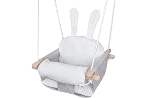 GFU Baby Swing, Canvas Swings for Infants Outdoor Indoor & Indoor, Toddler Swing for Indoors, Secure Wooden Hanging Swing Seat, Hammock for Indoor Playground, Grey Tree Swings or Backyard