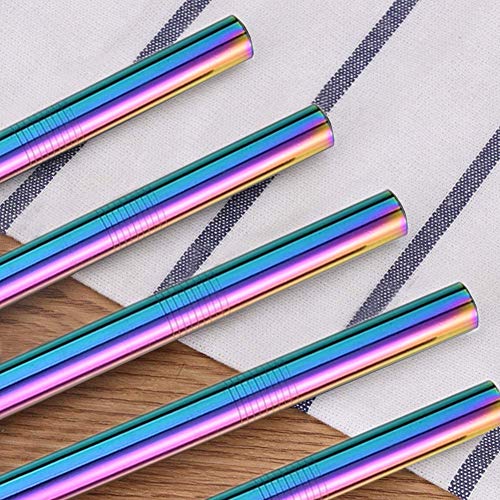 5 Stück Wiederverwendbar Strohhalm Set- Bunte Trinkhalme Edelstahl, Bubble Tea Metallstrohhalme mit 2 Reinigungsbürsten… – Bild 7