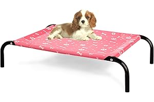 THINMUHAND Elevated Dog Bed with Metal Frame, Raised Dog Bed with Waterproof Mesh, Dog Cot with No-Slip Rubber Feet, Portable Pet Bed. S(28" L x 22" W x 8" Th) Pink