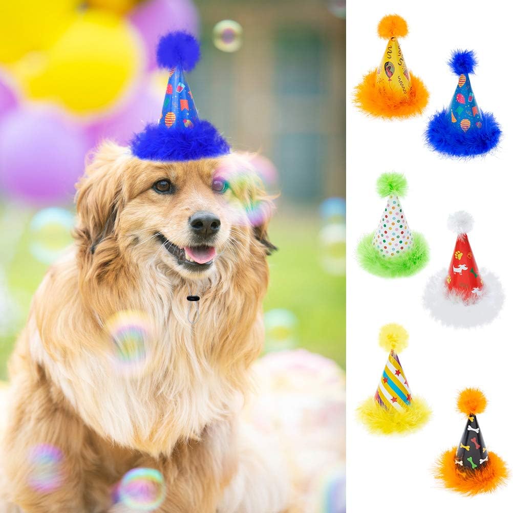 6 Pack Dog Party Hat Set - Cute Pet Cone Hats with Pompon for Dogs Cats Birthday Parties, Adjustable Colorful Caps Amazing Doggie Party Supplies Accessories : Kitchen & Dining