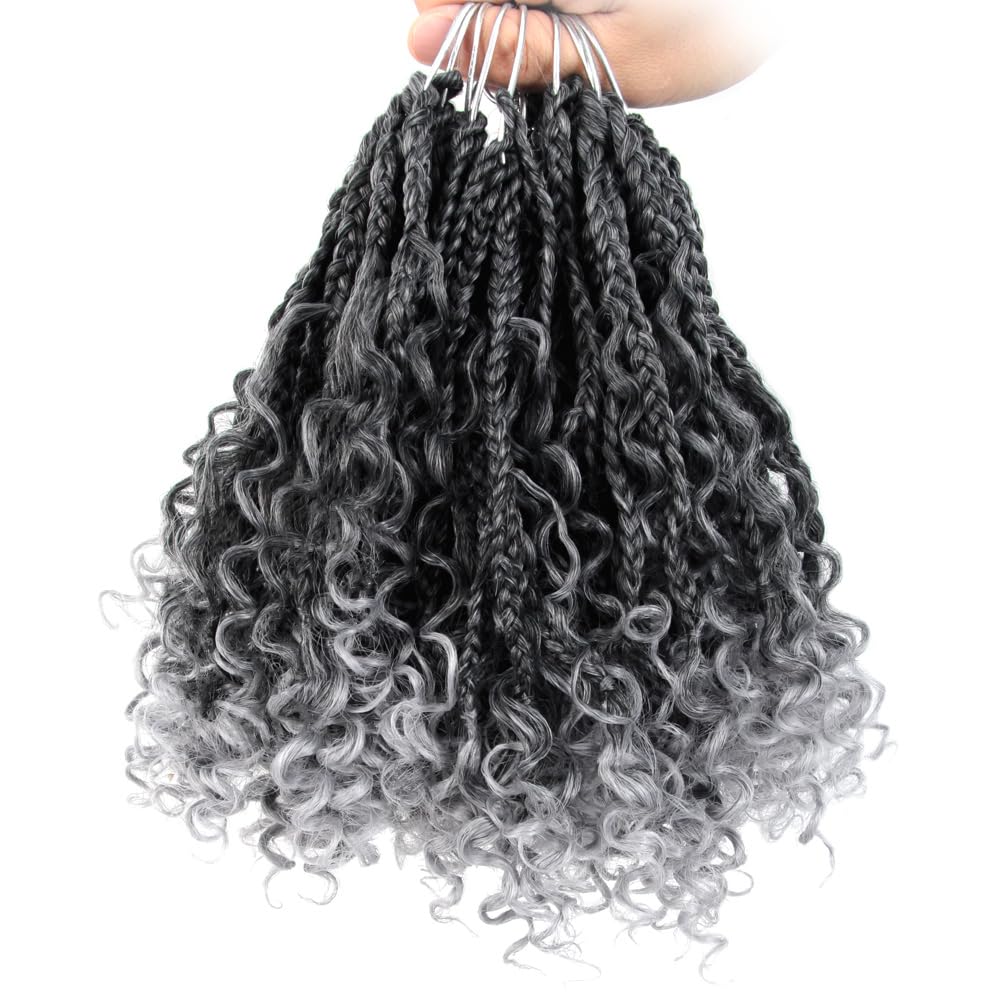 Photo 1 of Niseyo Goddess Box Braids Crochet Hair 8 Inch 8 Packs Short Boho Style Crochet Box Braids Grey Pre Looped Curly Ends Synthetic Hair (Tgrey/Ombre Gray)