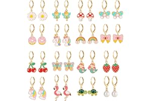 YOSHOW 16 Pairs Hypoallergenic Dangle Hoop Earrings for Girls Teens Kids Cute Flower Animal Earrings Small Hoop Earrings Sets with Charms