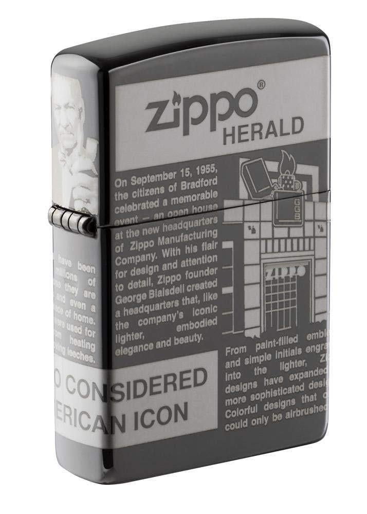 ZIPPO – Windproof Lighter, Zippo Newsprint Design, Laser 360°, Black Ice®, Refillable, In Gift Box